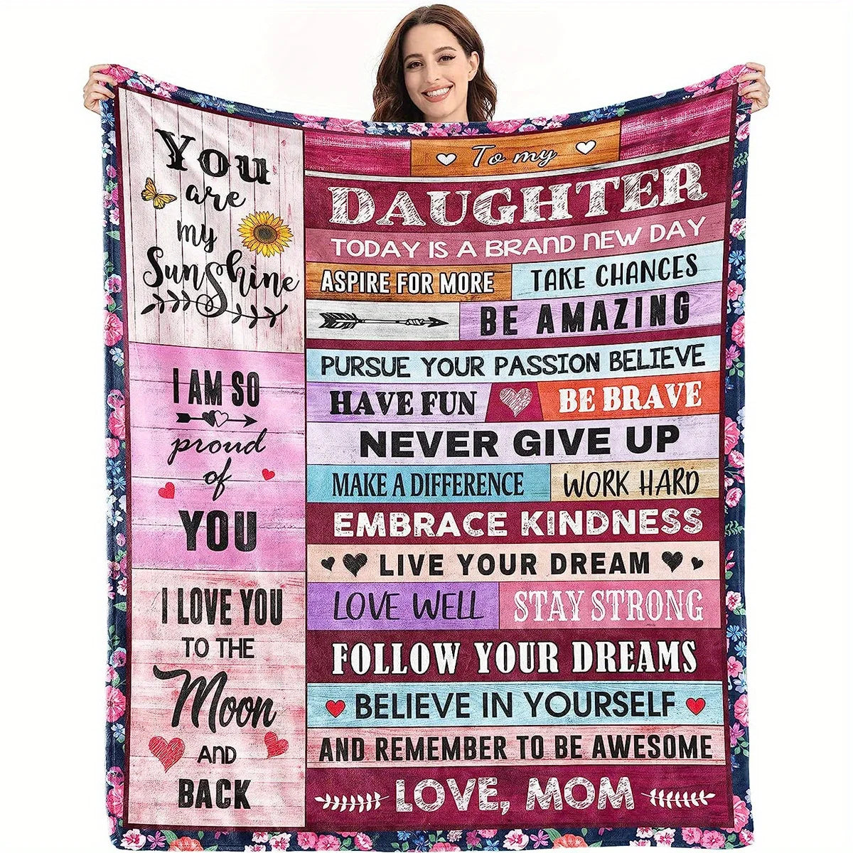1pc Envelope Printed Flannel Blanket, To My Daughter From Mom Blanket For All Season, Warm Cozy Soft Throw Blanket Nap Blanket