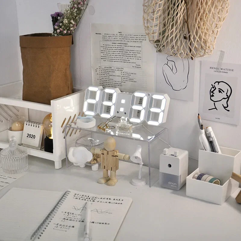 Modern 3D LED Digital Wall Clock . Large Display Smart Home Desk & Wall Clock