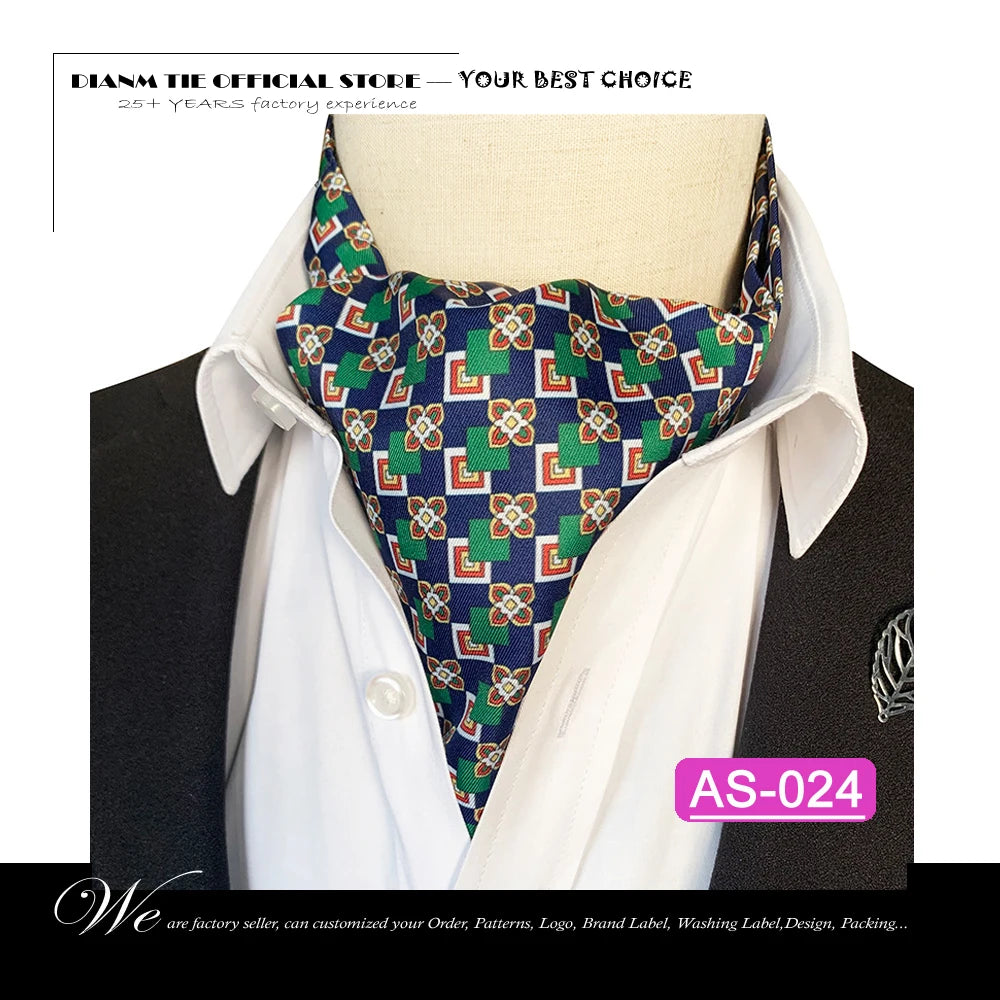 Luxury Men’s Ascot Tie & Pocket Square Set for Weddings, Business & Formal Wear