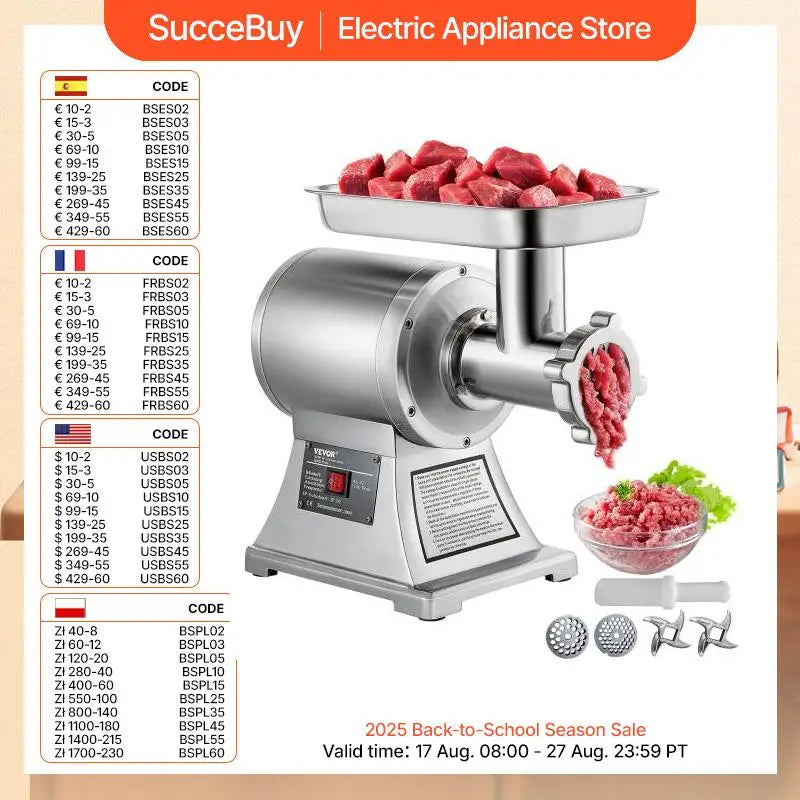 SucceBuy 1100W Electric Meat Mincer Portable Chopper Blender Food Processors Grinder Tools Crusher for Kitchen Home Commercial