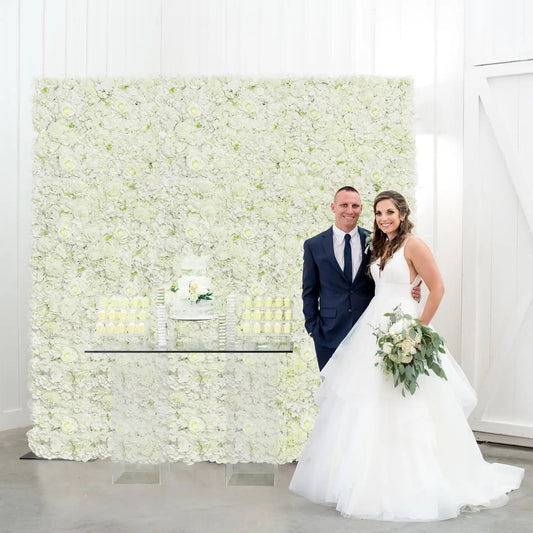 White Floral Wall Backdrop 24 Packs 15x15 Inches 3D Artificial Floral Wall Panels for Wedding Anniversary Party Decorations
