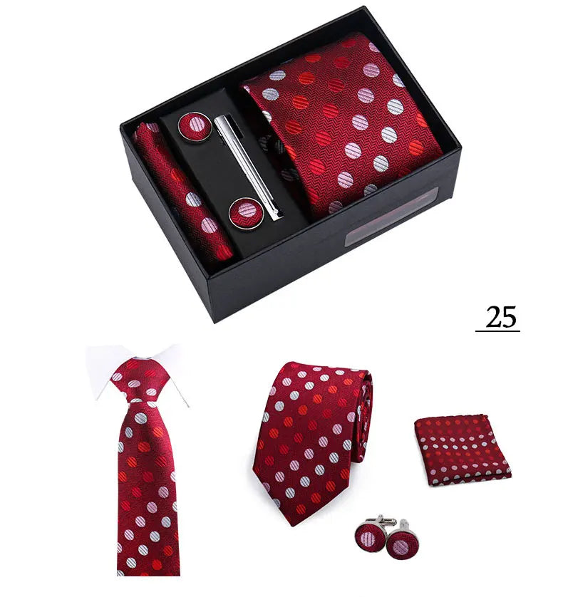 Tie Men With Box Top Quality Business Ties Hanky Cufflink Set Clips Green Necktie Corbatas For Men Wedding In Gift Box Gravatas