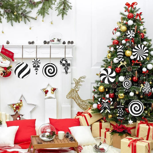 60 Pcs Christmas Glitter Candy Ornaments - Cane and Lollipop Hanging Decorations,