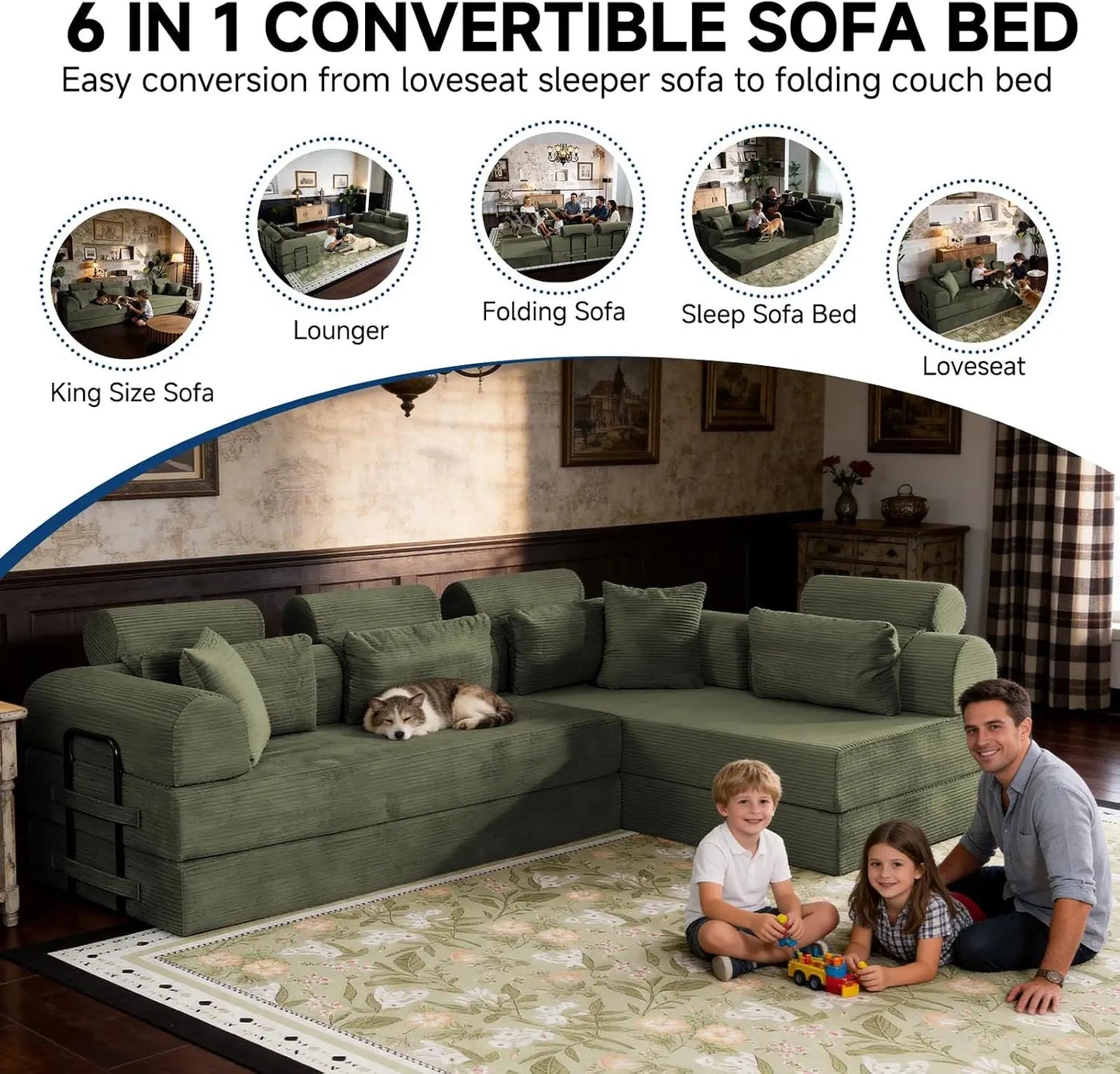78.8-Inch Convertible Futon Sofa Bed with High Back