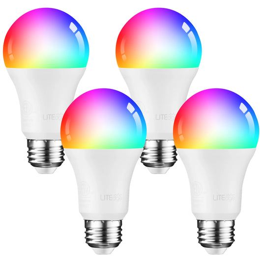 4-Pack Smart WiFi LED A19 Light Bulbs, RGB Color Changing, Dimmable, Alexa & Google Assistant Compatible