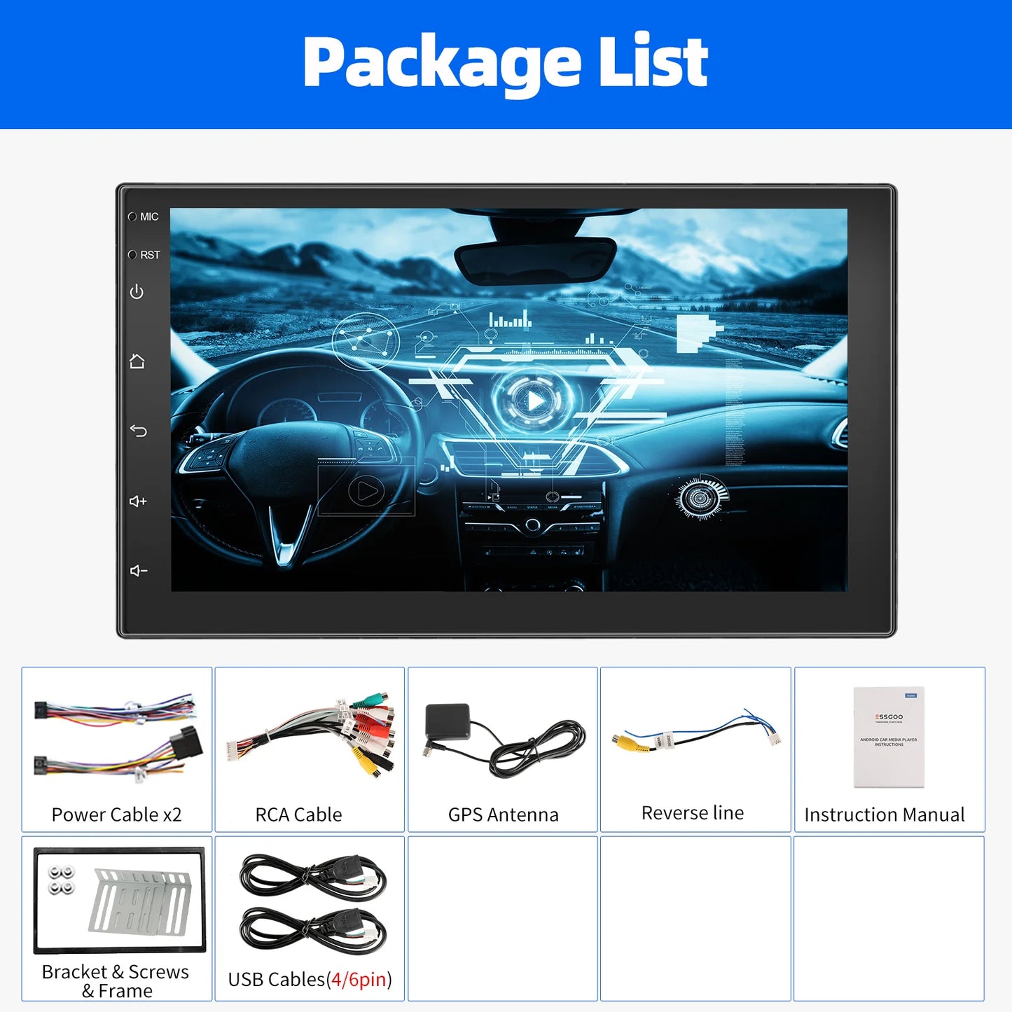 ESSGOO Android 14 Car Stereo  2 DIN Touchscreen with Wireless CarPlay, Android Auto, GPS Navigation & Bluetooth