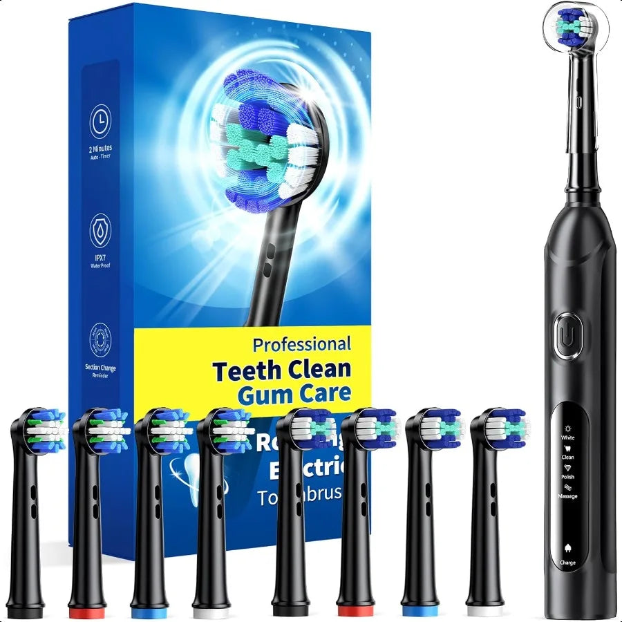 Rotating Electric Toothbrush For Adults 8 Heads 4 Modes