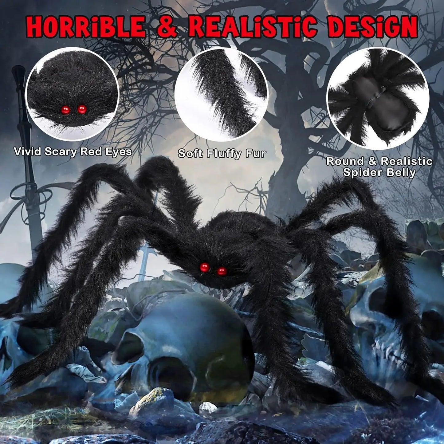 3pcs 212'' Halloween Spider Web 49" Halloween Decorations Stretch Cobweb Fake Spider for Indoor/Outdoor Yard Decorations Home