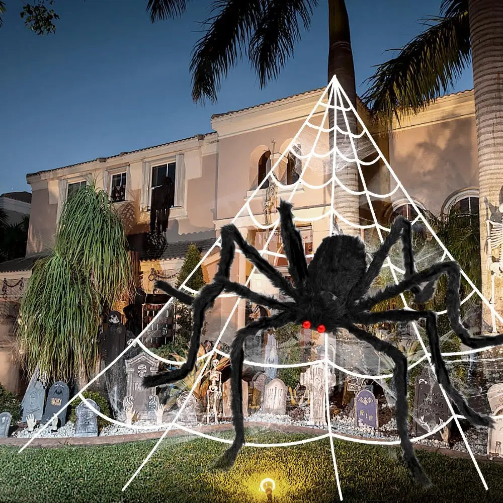 3pcs 212'' Halloween Spider Web 49" Halloween Decorations Stretch Cobweb Fake Spider for Indoor/Outdoor Yard Decorations Home