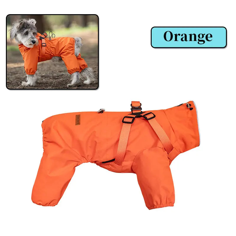 Waterproof Dog Raincoat with Harness . Reflective All-Weather Pet Jumpsuit