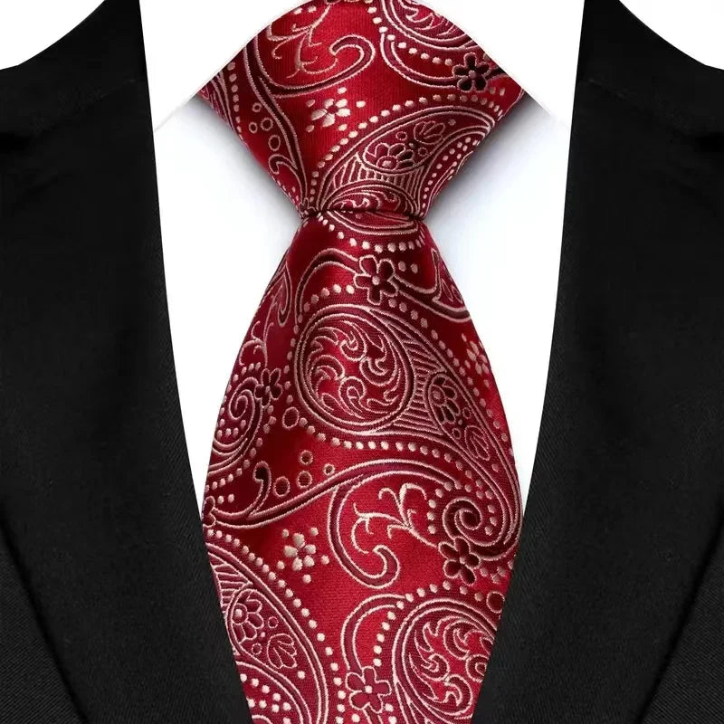 Luxury Red Paisley Men’s Tie. Classic Business and Wedding Necktie
