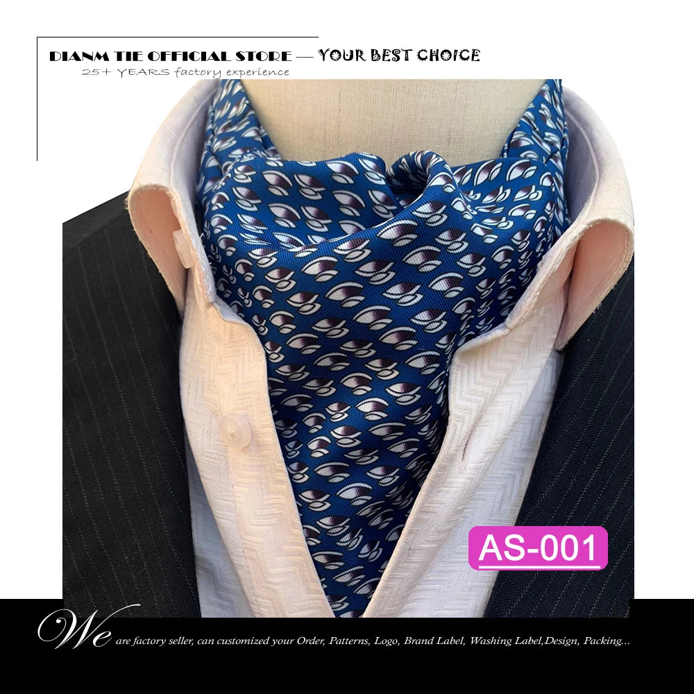 Luxury Men’s Ascot Tie & Pocket Square Set for Weddings, Business & Formal Wear