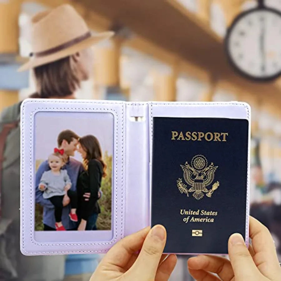 Passport Holder for Travel, Leather Passport Cover Wallet Case RFID Blocking Passport Book Holders for Travel Women Men Family