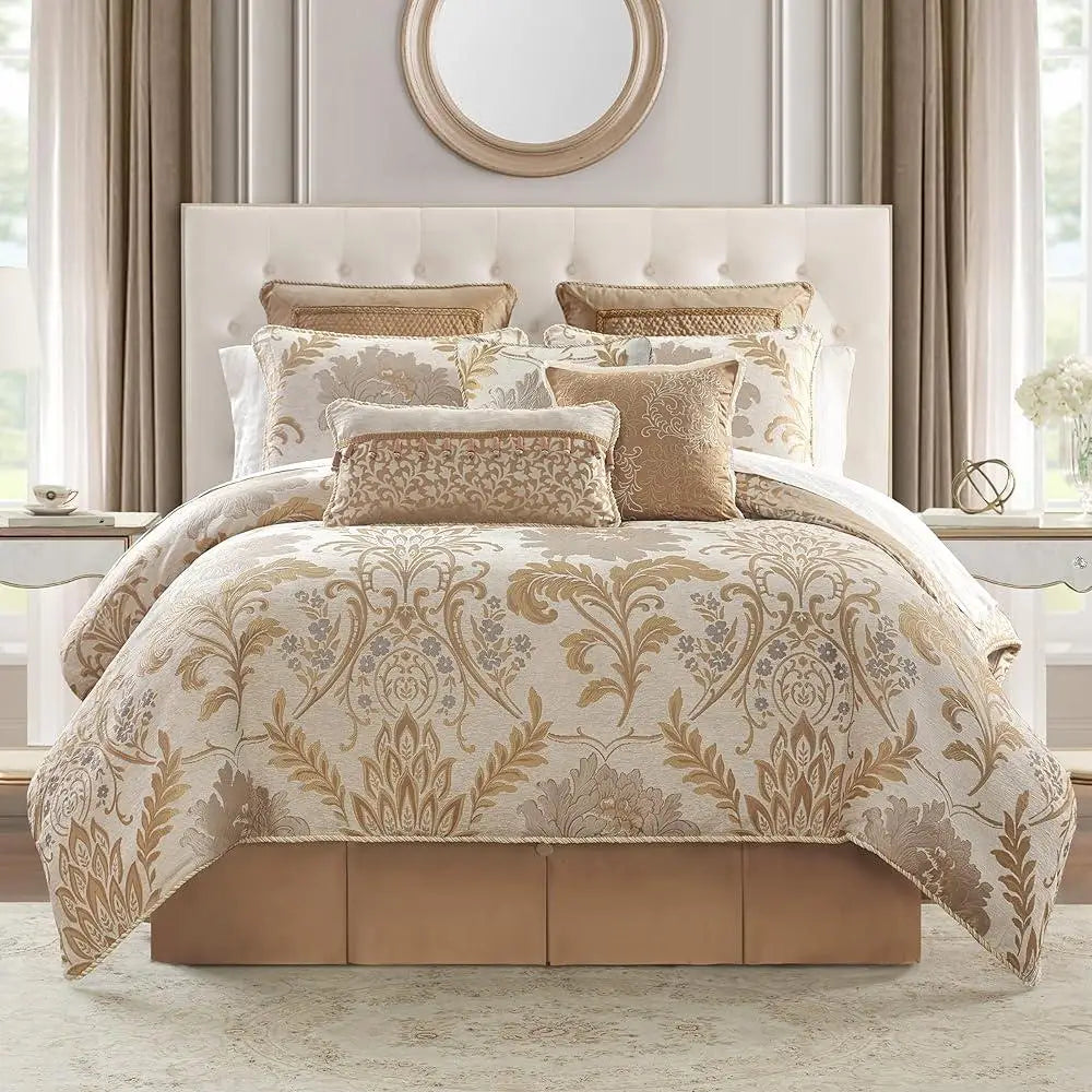 Queen Comforter Set 6 Piece Floral Jacquard Shams Bed Skirt