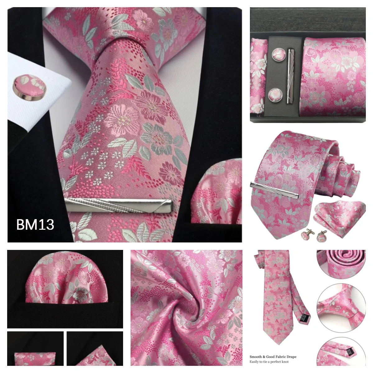 Luxury 100% Silk Paisley Floral Men’s Necktie Set | Business Tie with Matching Pocket Square & Formal Accessories