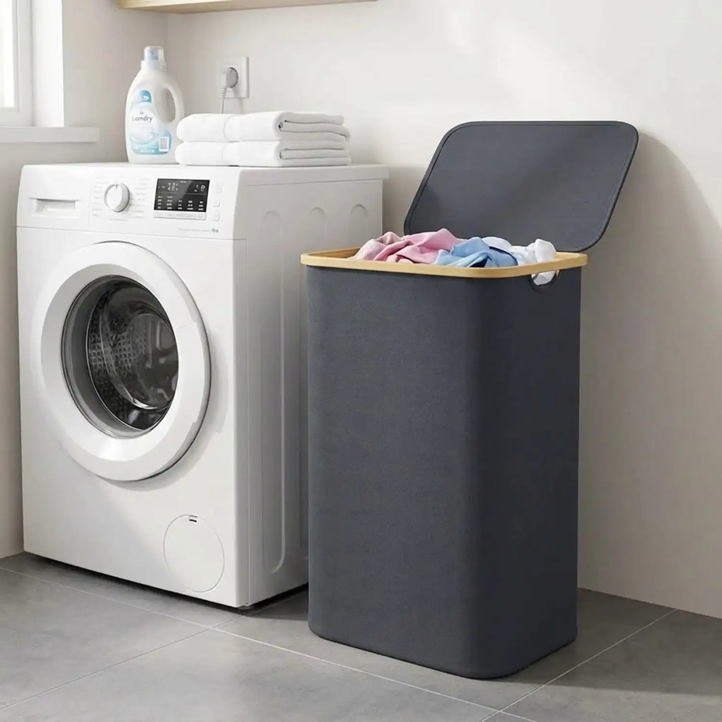 110L Large Capacity Laundry Hamper with Lid & Handles.  Collapsible Oxford Fabric Basket