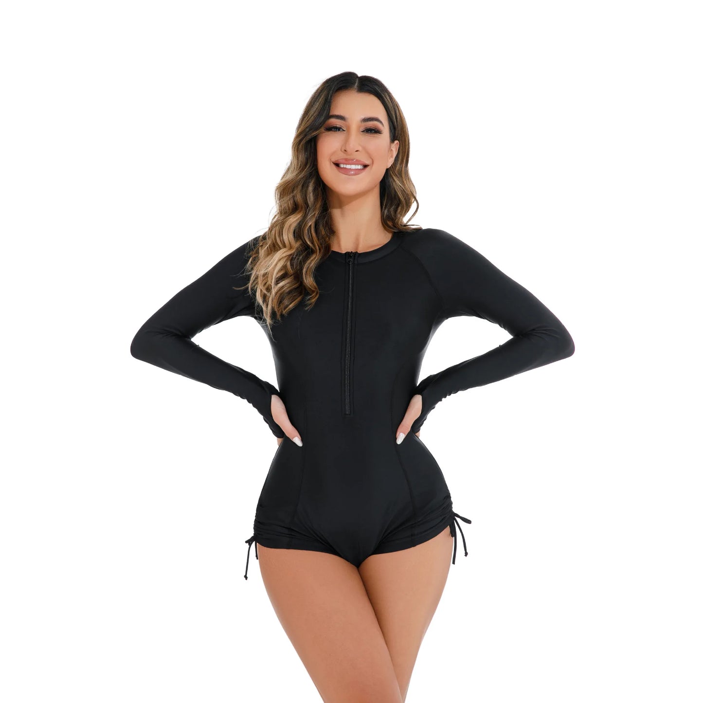 Women’s Long Sleeve One-Piece Swimsuit High Waist UV Sun Protection Bathing Suit for Surfing, Swimming & Beach Vacations