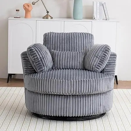 Swivel Accent Chair, 360-Degree Swivel Modern Round Barrel Comfy Corduroy Leisure Reading Single Arm Chair with Thick Cushion &