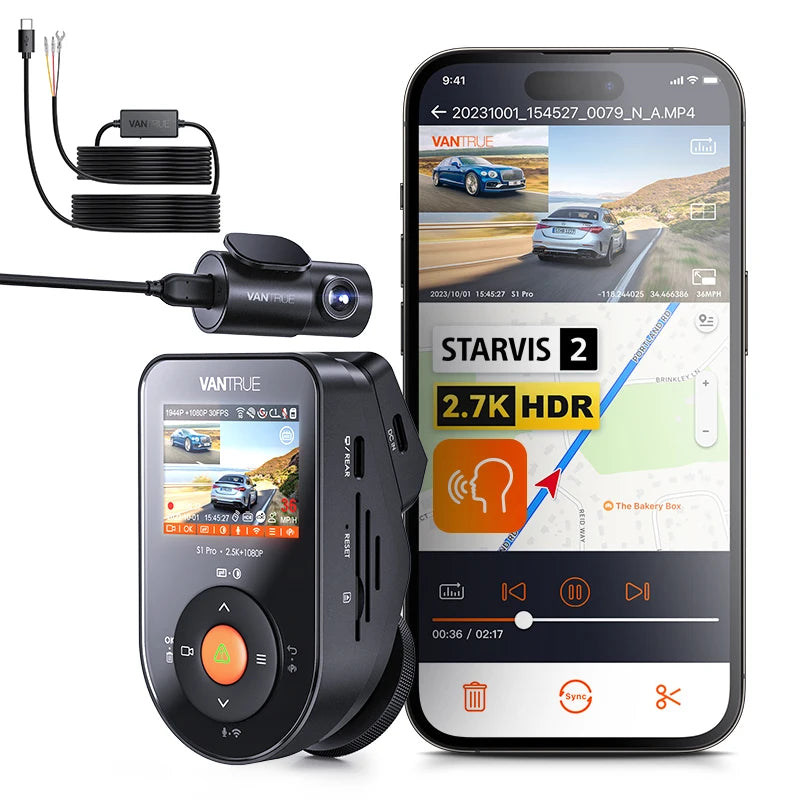 Vantrue S1pro Dashcam 2.7K Front and Rear 5G WiFi 60FPS Hidden Dash Camera HDR Night Vision STARVIS 2 GPS Voice Control