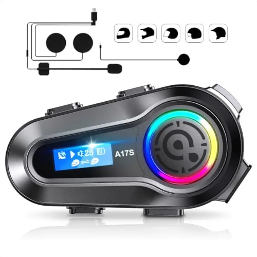 Motorcycle Bluetooth Headset 2 Riders Intercom Headphone Motorcycle Helmet Speakers with Noise CancellationMusic Sharing for Mo