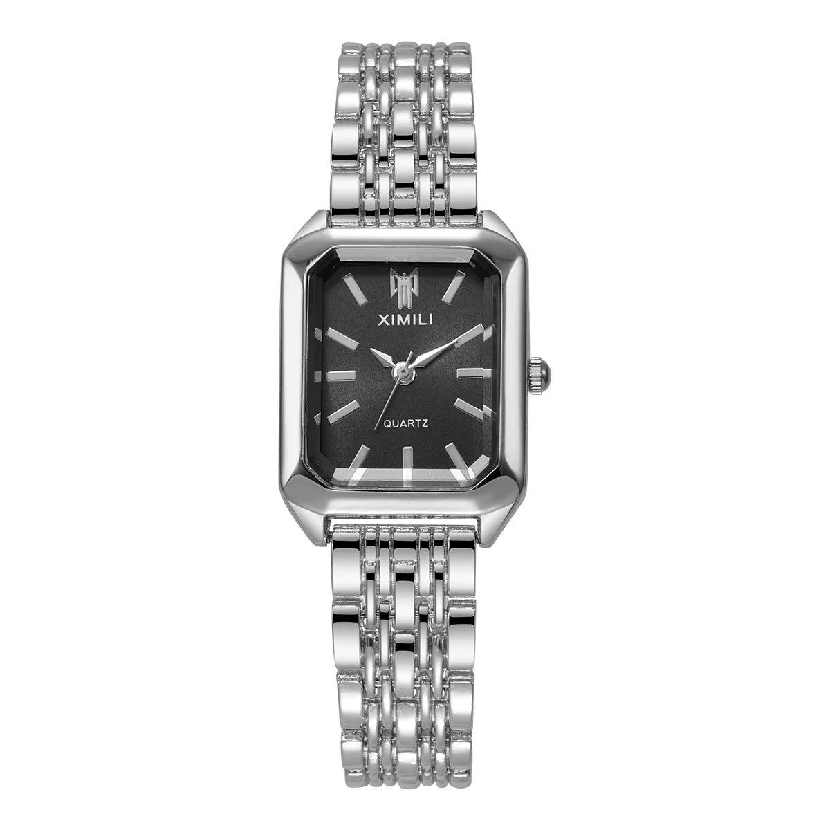 Elegant Women’s Rectangular Quartz Watch. Stainless Steel Bracelet Fashion Timepiece
