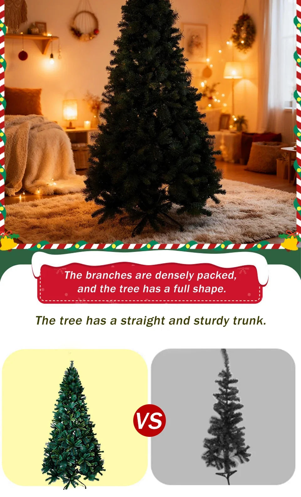6FT Pop-Up Artificial Christmas Tree .PVC Mixed Branch Holiday Tree with Iron Stand