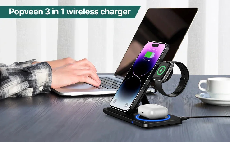 30W 3-in-1 Foldable Wireless Charging Station for iPhone, Apple Watch & AirPods