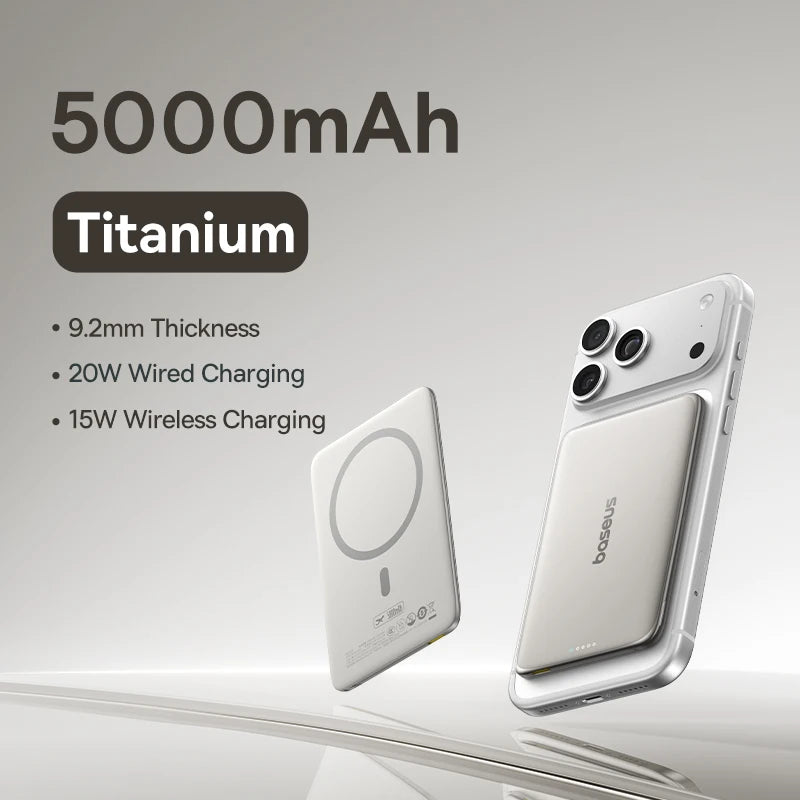 Baseus 5000mAh Magnetic Power Bank 20W PD Fast Charging – 15W Wireless Ultra-Slim Portable Charger for iPhone & USB-C Devices