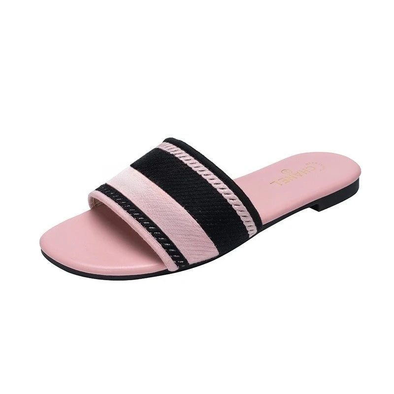 Women’s Genuine Leather Metal Accent Slide Sandals .Luxury European Style Slip-On Flats  Description: