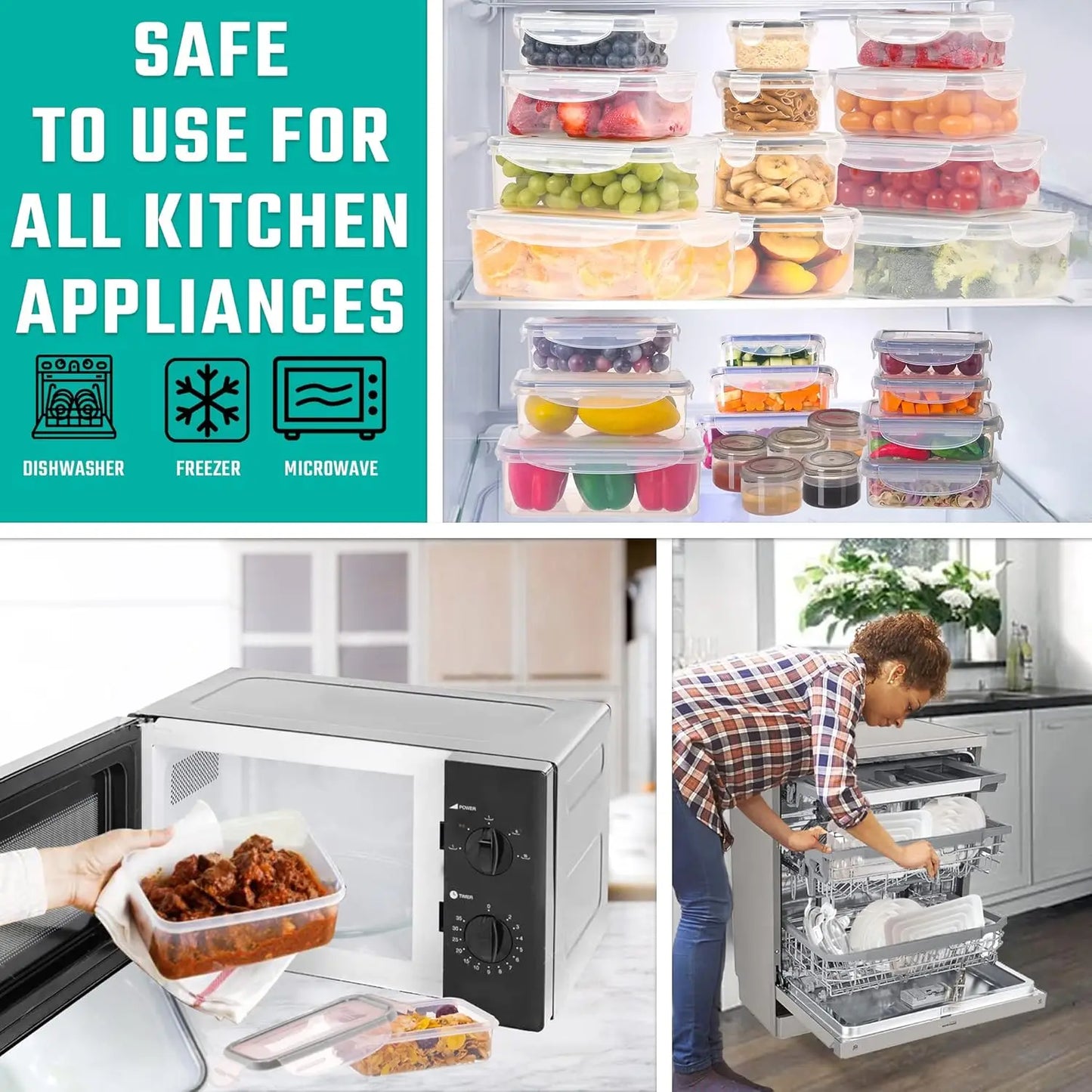 50 Pack 8 oz Plastic Food Containers with Lids, Leakproof & Microwave/Dishwasher/Freezer Safe, BPA Free for Meal Prep