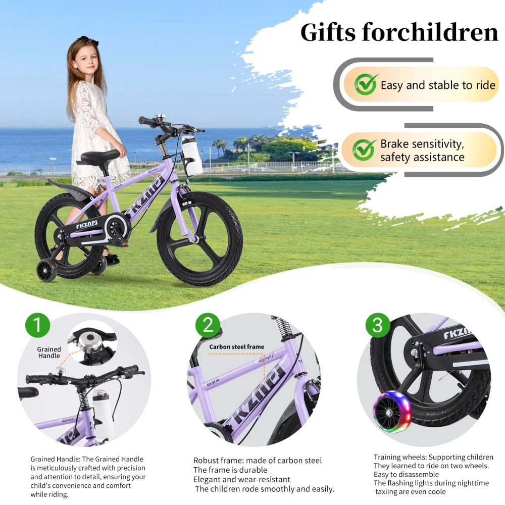 FKZNPJ 18-Inch Kids Mountain Bike .High Carbon Steel Frame, Magnesium Wheels, Adjustable Seat, Boys & Girls Bicycle