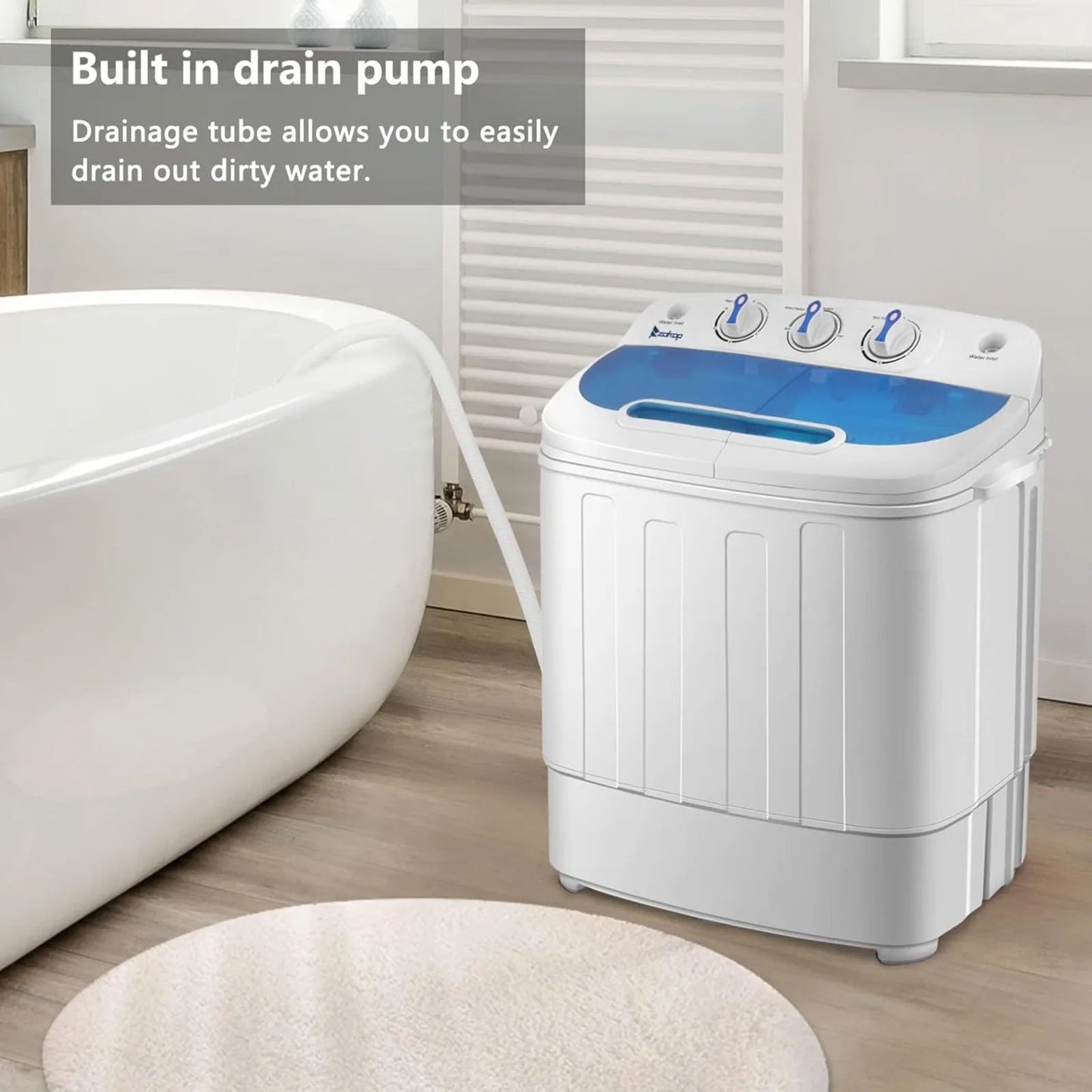 Compact Twin Tub Portable Washing Machine with Spin Dryer for Apartments, Dorms, RVs & Small Spaces