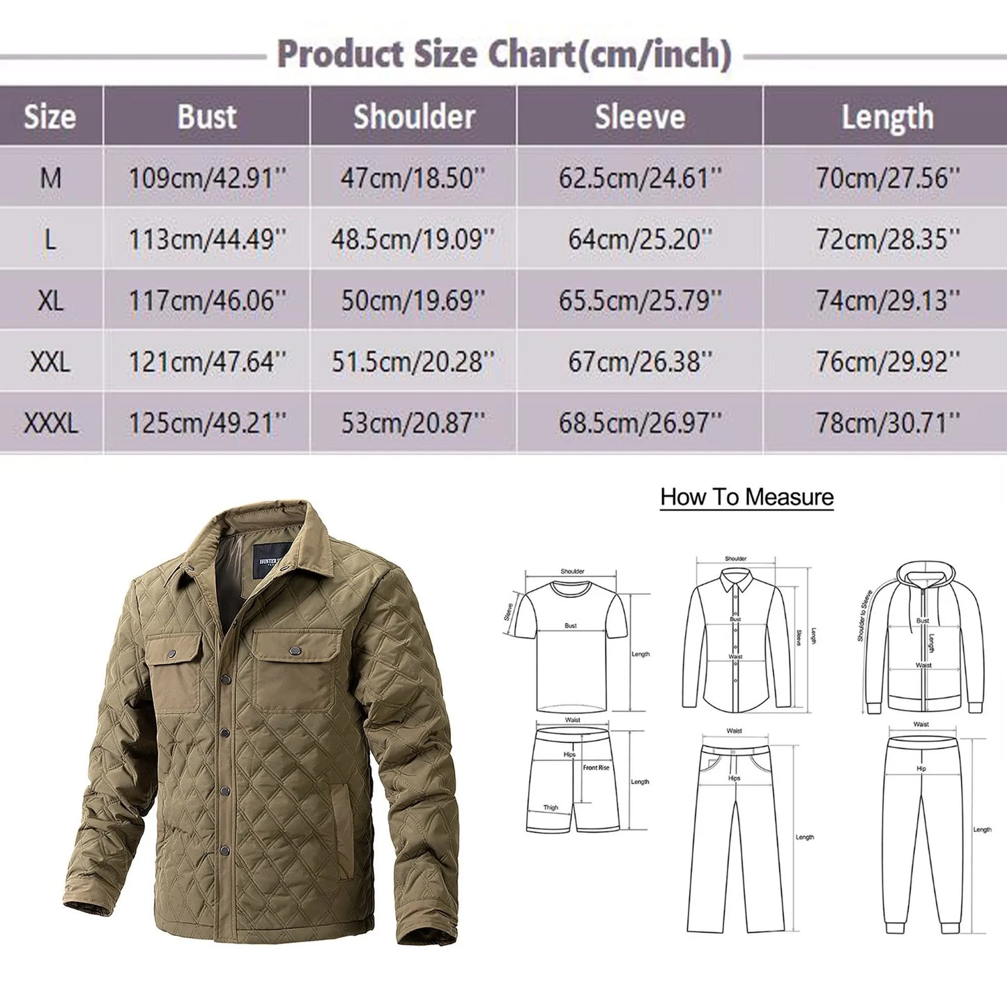 Men’s Diamond Quilted Winter Jacket .Casual Padded Button Up Coat