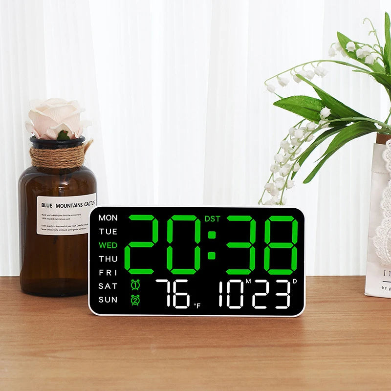 Smart Voice. Control LED Digital Wall Clock with Date & Temperature Display