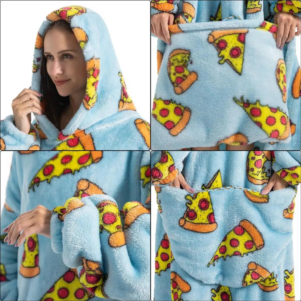Lengthen Oversized Wearable Hoodie Sherpa Flannel Blanket