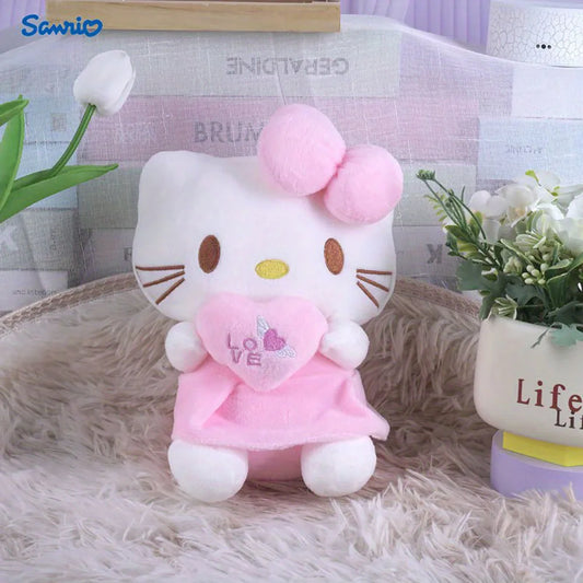 22cm Sanrio Hello Kitty Doll Toy Heart shape Hug Pink Kitty Cat Cartoon Animal Plush Soothing Toy Christmas Halloween Decoration