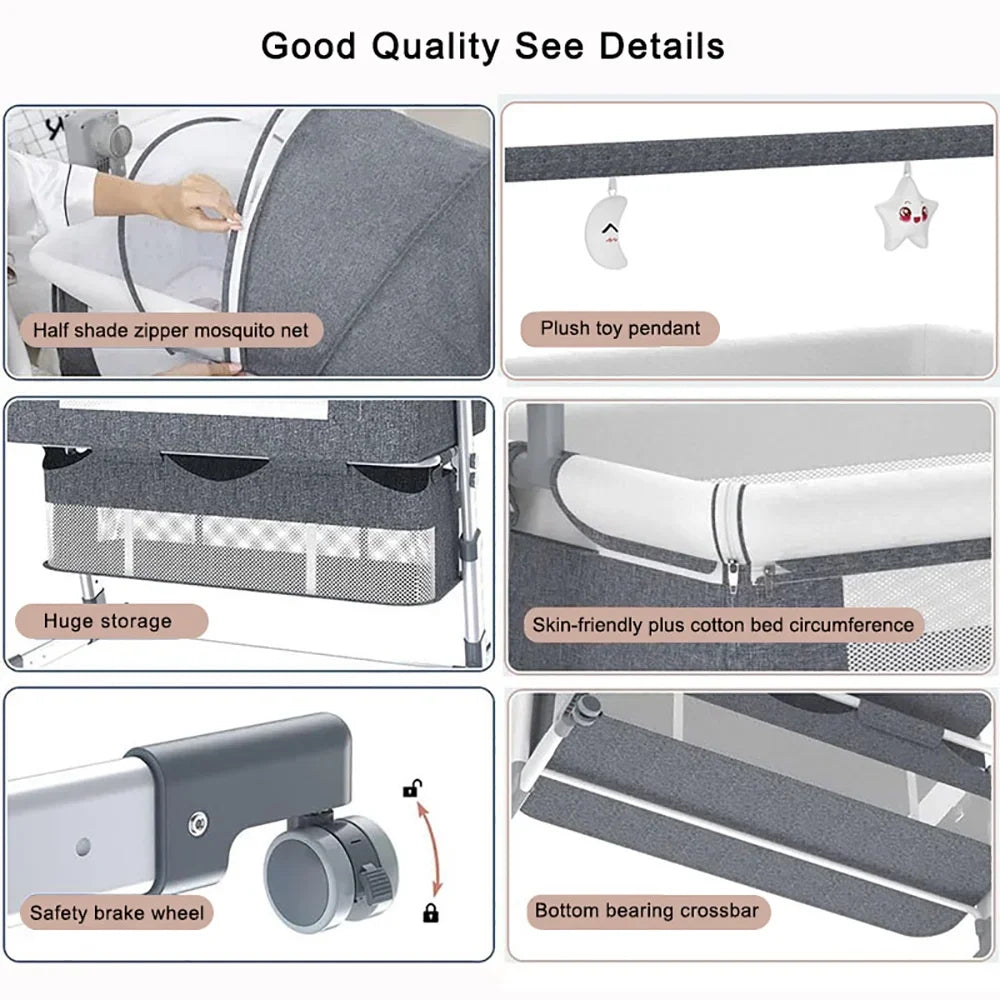 5-in-1 Portable Baby Bassinet with Changing Table, Bedside Sleeper, Storage Shelf & Wheels