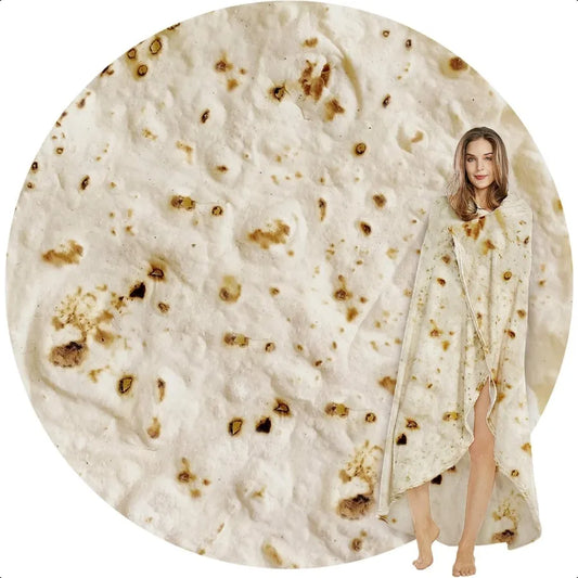 Burritos Tortilla Blanket Realistic Food Wrap Blanket Double Sided Novelty Funny Tortilla Round Soft Blankets Beige 47 inches