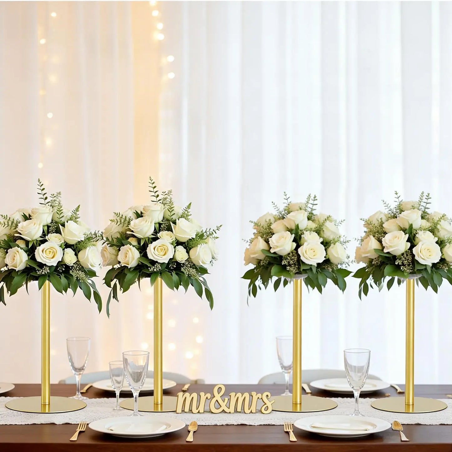 4-Piece Gold Metal Flower Stand Set . Elegant Wedding Centerpiece Stands for Floral Arrangements, Parties & Event Décor