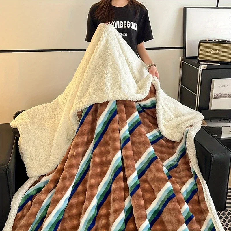 Luxury Soft Plaid Sherpa Fleece Blanket . Cozy Warm Throw for Sofa, Bed & Dorm Room