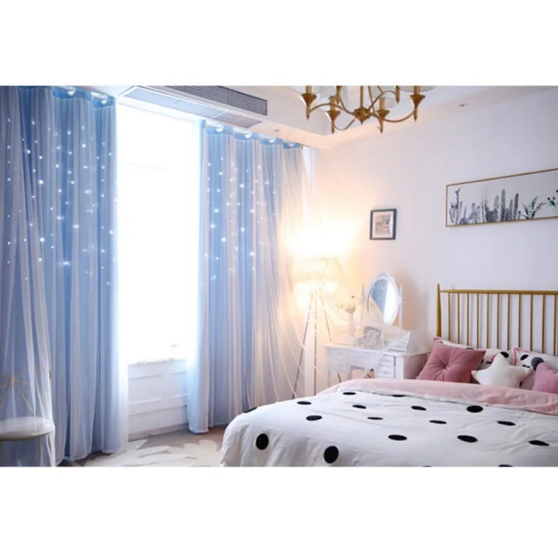 Dream Star Blackout Curtains. Elegant Double Layer Bedroom Window Panels