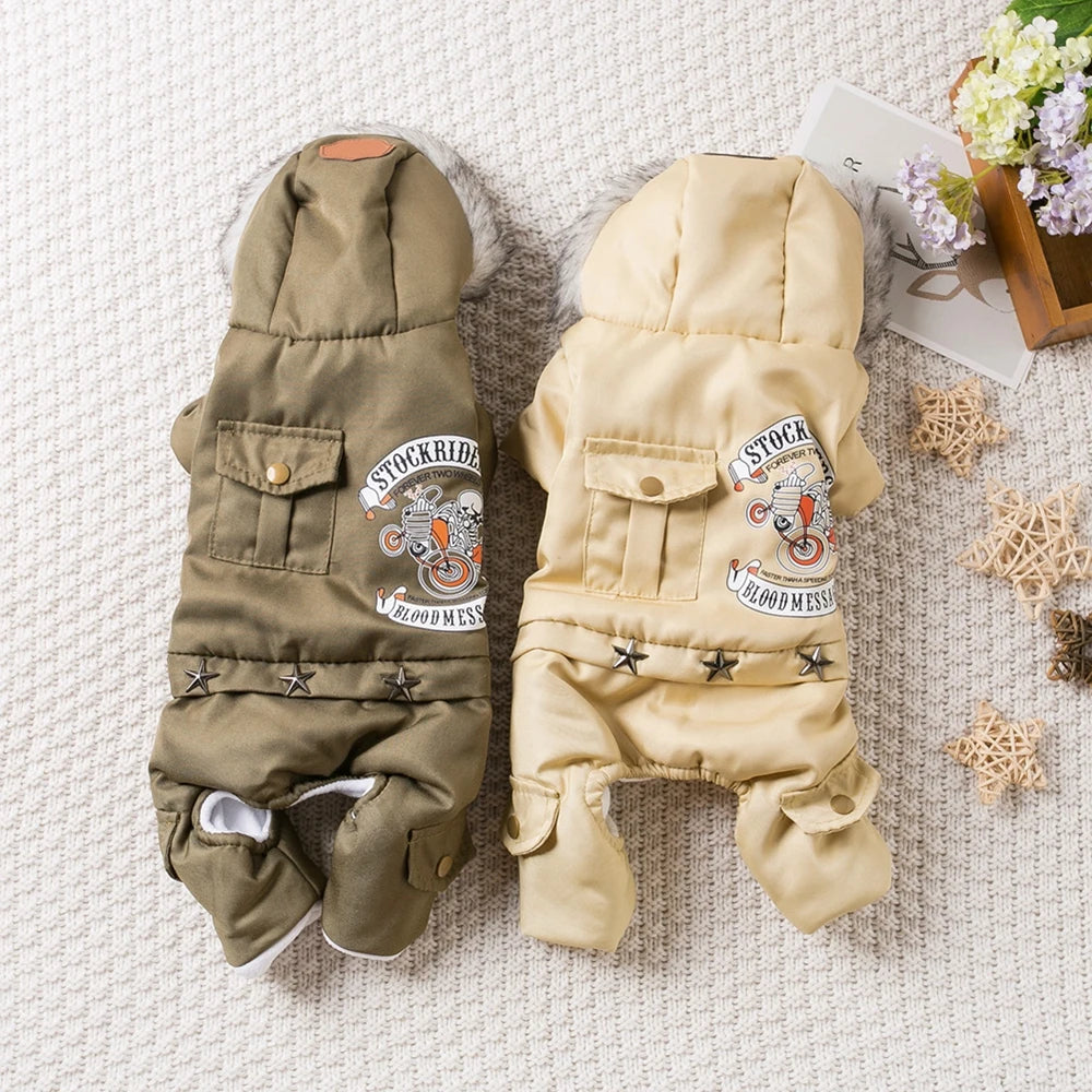 Luxury Hooded Winter Dog Snowsuit with Four-Leg Warm Protection