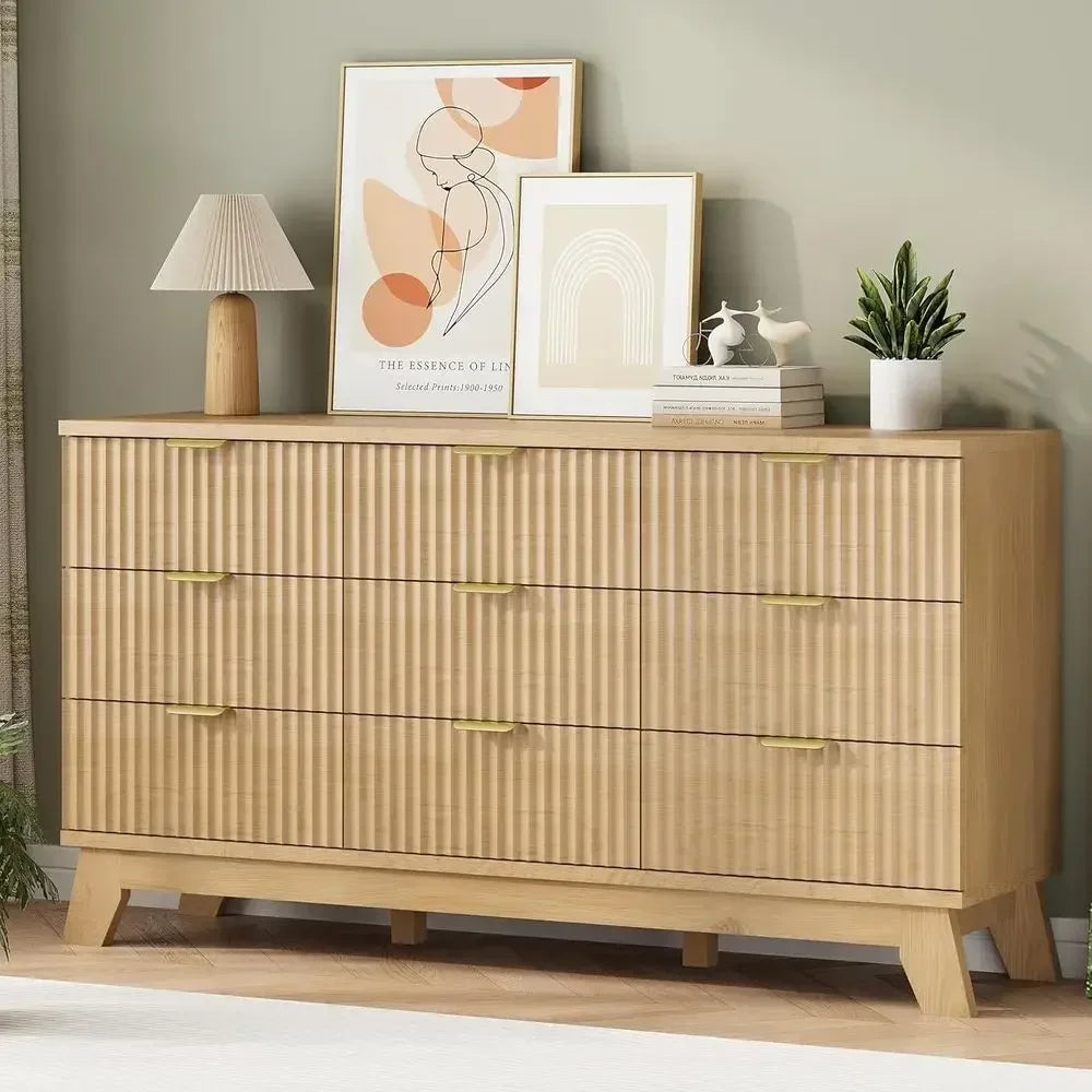 57” Modern Fluted Dresser with 9 Drawers – Wide Bedroom Storage Cabinet  Description