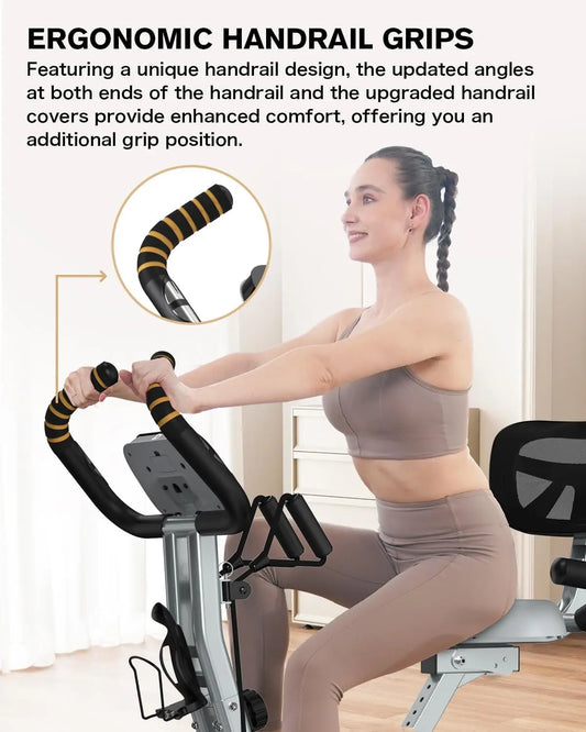 Folding Exercise Bike, Foldable Fitness Stationary Bike Machine, Upright Indoor Cycling Bike, Magnetic X-Bike with 8-Level Adjus