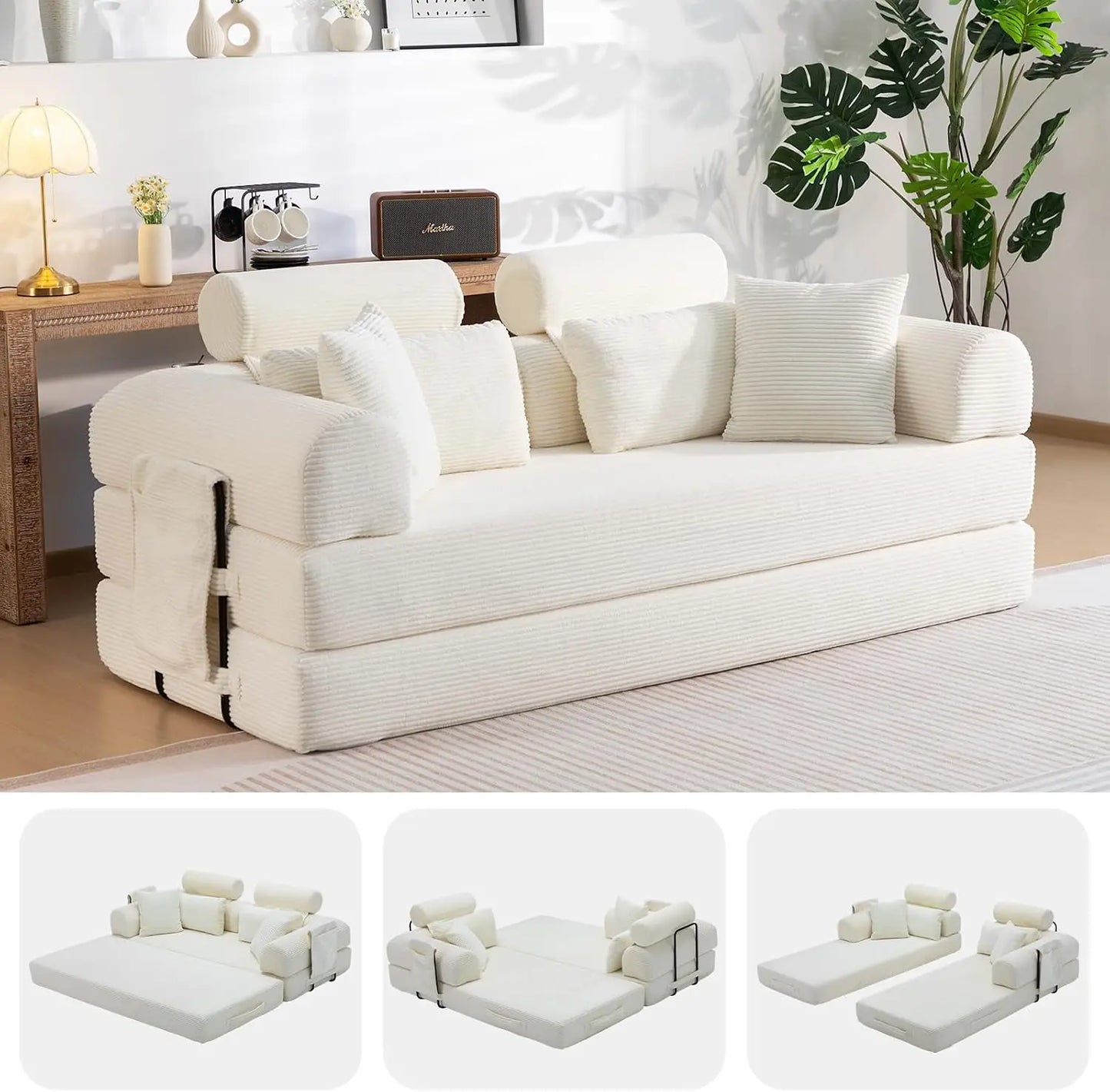78.8-Inch Convertible Futon Sofa Bed with High Back