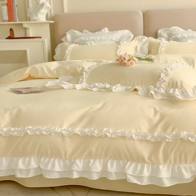 Elegant Ruffled Lace Bedding Set. Luxury Princess Style