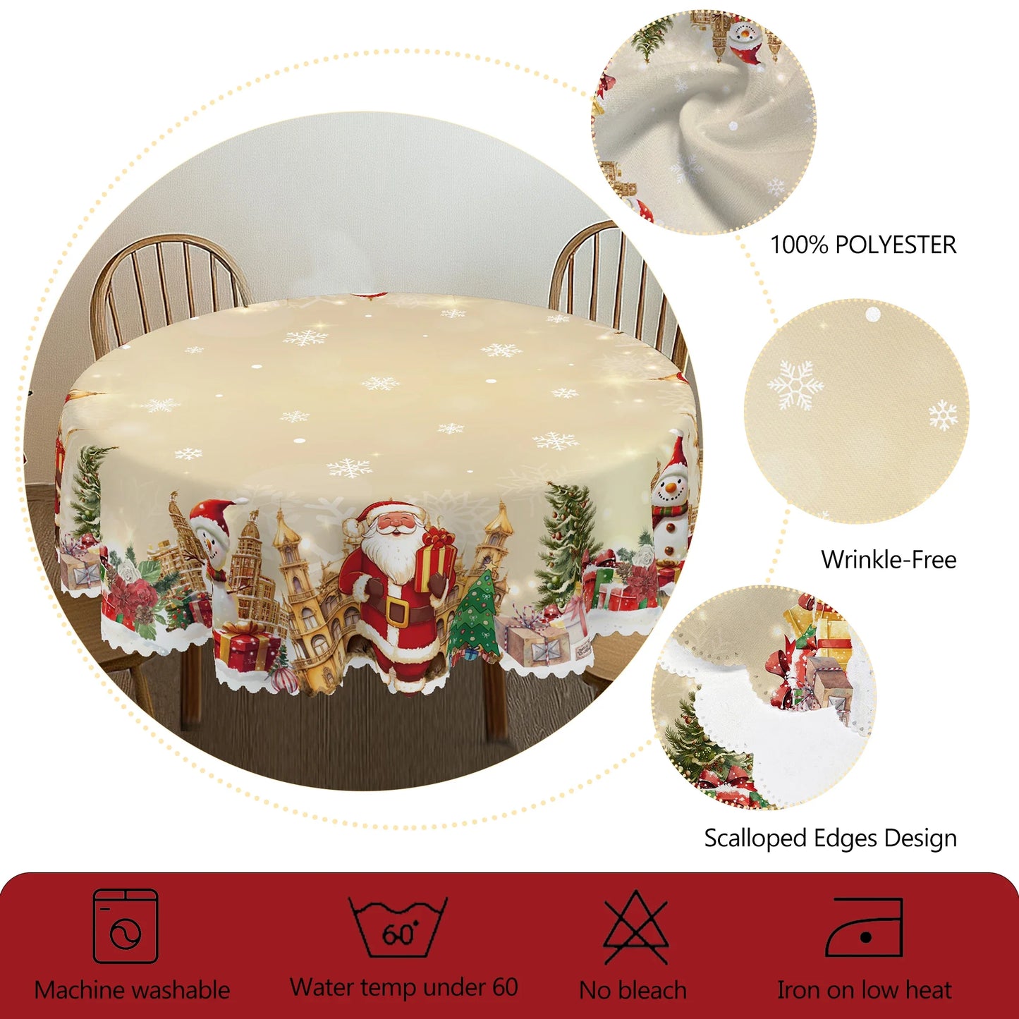 1 Piece Christmas Round and Rectangular Tablecloth, Various Sizes