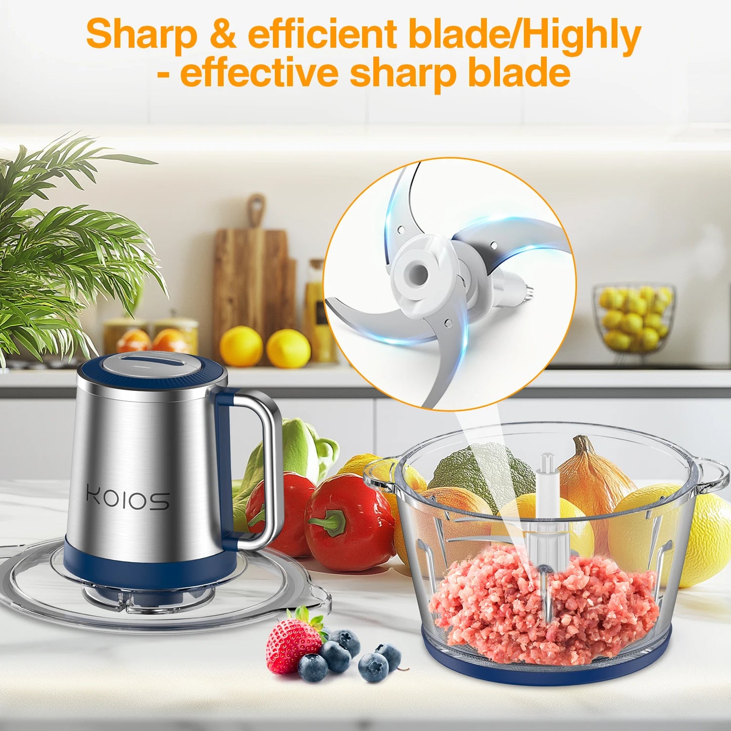 Food Processor & Meat Grinder, 8 Cup Food Processor Mini Electric, 2L 300W Food Chopper for Kitchen