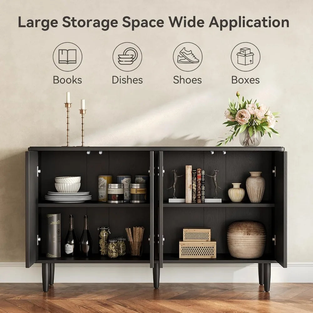 59-Inch Buffet Cabinet Sideboard with Storage, Modern Sideboard Buffet Table with Doors for Living Room, Dining Room (Black)