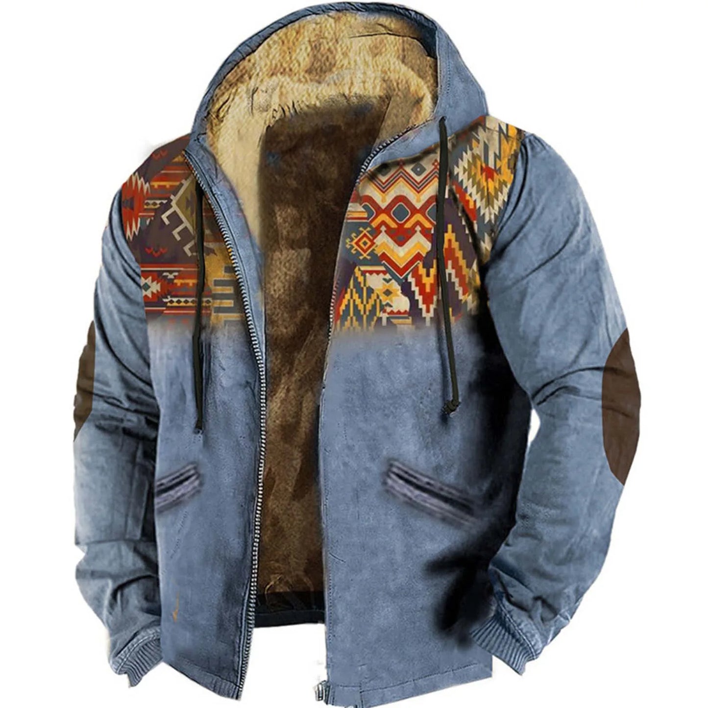 Men’s Vintage Sherpa Hooded Winter Jacket Retro Fleece Lined Coat